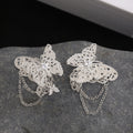 Elegant Silver Alloy Hollow Butterfly Rhinestone Long Chain Tassel No Piercing Ear Cuff Earrings view 3