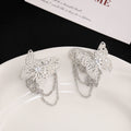 Elegant Silver Alloy Hollow Butterfly Rhinestone Long Chain Tassel No Piercing Ear Cuff Earrings view 4