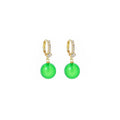 Vintage French Geometric Round Green Bead Drop Huggie Hoop With Gold Alloy Rhinestone Accents Earrings view 5