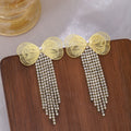 Luxury Bowknot Pearl Rhinestone Tassel Drop Earrings Elegant Gold Alloy Long Dangle Statement Earrings view 2