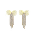 Luxury Bowknot Pearl Rhinestone Tassel Drop Earrings Elegant Gold Alloy Long Dangle Statement Earrings view 5