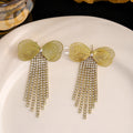 Luxury Bowknot Pearl Rhinestone Tassel Drop Earrings Elegant Gold Alloy Long Dangle Statement Earrings view 3