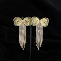 Luxury Bowknot Pearl Rhinestone Tassel Drop Earrings Elegant Gold Alloy Long Dangle Statement Earrings view 4