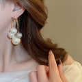 Chic Faux Pearl Tassel Hoop Earrings With Silver Needles Geometric Round Fashion Ear Jewelry view 4