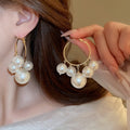 Chic Faux Pearl Tassel Hoop Earrings With Silver Needles Geometric Round Fashion Ear Jewelry view 2