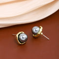 Elegant Vintage Geometric Square Alloy Grey Pearl Studs For Women Korean Daily Light Luxury Earrings view 3