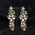 Elegant Luxury Vintage Gold Alloy Enamel Flower Pearl Accented Long Drop Tassel Statement Earrings view 4