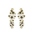 Elegant Luxury Vintage Gold Alloy Enamel Flower Pearl Accented Long Drop Tassel Statement Earrings view 5