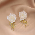 Elegant French Vintage Camellia Flower Alloy Rhinestone Tassel Pearl Acrylic Drop Earrings view 3