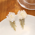 Elegant French Vintage Camellia Flower Alloy Rhinestone Tassel Pearl Acrylic Drop Earrings view 2