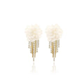 Elegant French Vintage Camellia Flower Alloy Rhinestone Tassel Pearl Acrylic Drop Earrings view 5