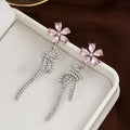 Luxury Flower Crystal Studs With Rhinestone Bow Tassel Dangle Elegant Women's Fashion Earrings view 3