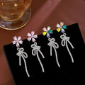 Luxury Flower Crystal Studs With Rhinestone Bow Tassel Dangle Elegant Women's Fashion Earrings view 1