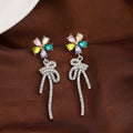 Luxury Flower Crystal Studs With Rhinestone Bow Tassel Dangle Elegant Women's Fashion Earrings view 4