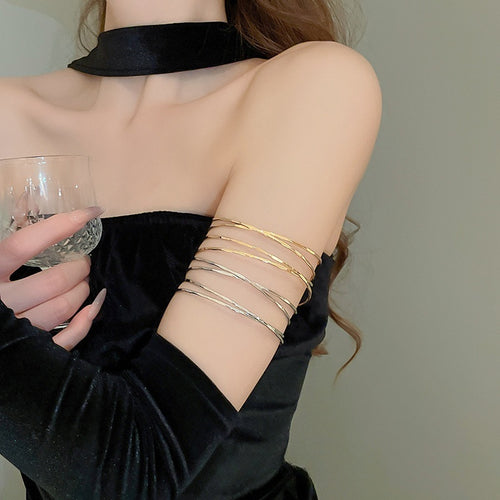 Irregular Minimalist Line Wrap Metal Open Bangle Designer Fashion Arm Cuff 2026