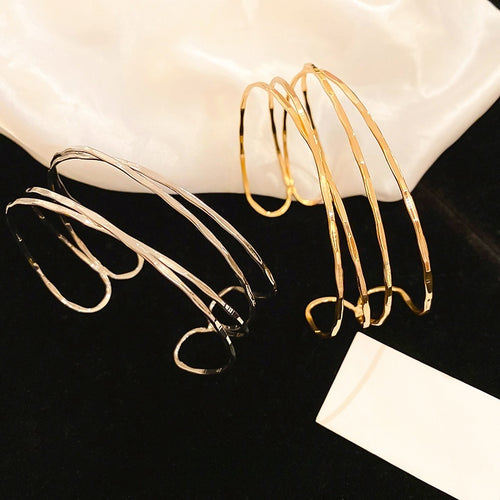 Irregular Minimalist Line Wrap Metal Open Bangle Designer Fashion Arm Cuff 2026