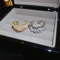 2026 New Luxury Faux Pearl Rhinestone Open Ring With Gold Plated Geometric Line Design view 4