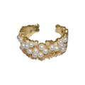 2026 New Luxury Faux Pearl Rhinestone Open Ring With Gold Plated Geometric Line Design view 5