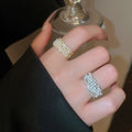 2026 New Luxury Faux Pearl Rhinestone Open Ring With Gold Plated Geometric Line Design view 1