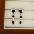 Elegant Korean Style Black Heart Alloy Studs With Pearl Beaded Tassel Dangle For Women Earrings view 4