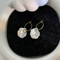 White Shell Charm Gold Alloy Hoop With Crystal Rhinestone Elegant Fresh Forest Style Earrings view 3