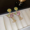 Chic Alloy Lime Pearl Wine Glass Drop Earrings Geometric Summer Vacation Style Ear Jewelry view 2