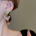 Chic Alloy Lime Pearl Wine Glass Drop Earrings Geometric Summer Vacation Style Ear Jewelry view 3