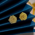 Elegant French Vintage Gold Alloy Mesh Rose Camellia Flower Stud Jewelry For Women Earrings view 3