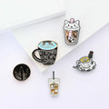 Alloy Enamel Cat Bubble Tea Brooch Pin With Pearl view 2
