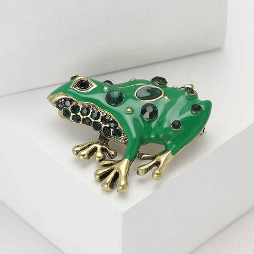 Alloy Enamel Rhinestone Frog Brooch For Women's Apparel Decoration