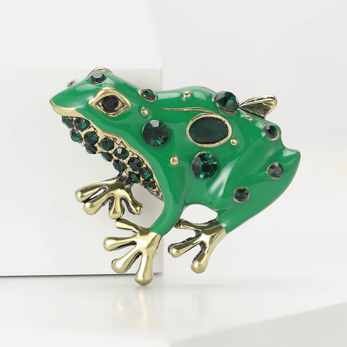 Alloy Enamel Rhinestone Frog Brooch For Women's Apparel Decoration