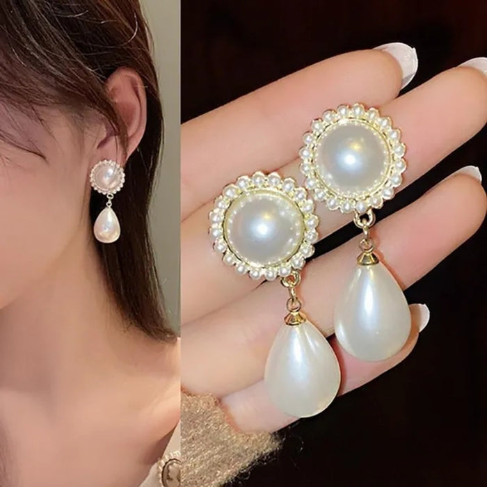 French Faux Pearl Drop Earrings For Women Vintage Palace Style Elegant Luxury Jewelry