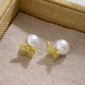 Elegant French Vintage Gold Alloy Butterfly Studs With Detachable Pearl Two Way Women's Fashion Earrings view 4