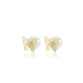 Elegant French Vintage Gold Alloy Butterfly Studs With Detachable Pearl Two Way Women's Fashion Earrings view 5