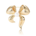 Matte Gold Alloy Pearl Bow Brooch Pin For Women's Apparel view 5