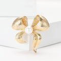 Matte Gold Alloy Pearl Bow Brooch Pin For Women's Apparel view 2