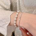French Light Luxury Zircon Imitation Pearl Crushed Silver Geometric Round Bangle For Women view 2