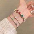 French Light Luxury Zircon Imitation Pearl Crushed Silver Geometric Round Bangle For Women view 4