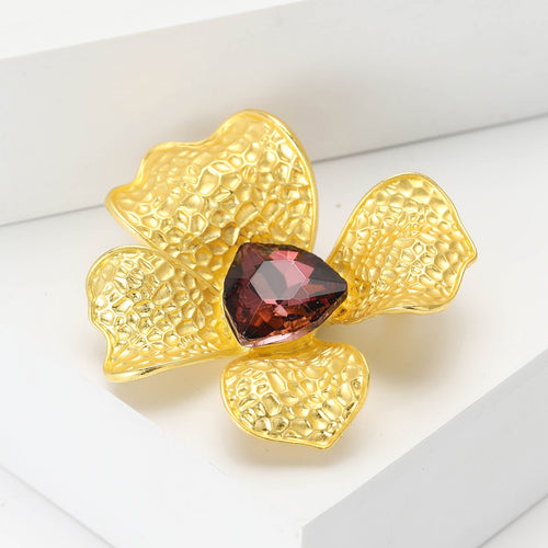 Alloy Rhinestone Matte Gold Flower Brooch For Elegant Women's Apparel