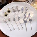 Elegant Gradient Crystal Butterfly Tassel Drop With Rhinestone Inlay And Pearl Accent Earrings view 1