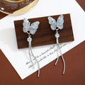 Elegant Gradient Crystal Butterfly Tassel Drop With Rhinestone Inlay And Pearl Accent Earrings view 2