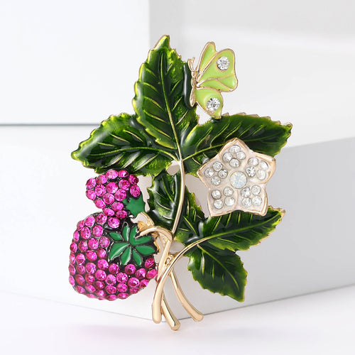 Alloy Rhinestone Butterfly Strawberry Brooch For Women's Clothing Decoration