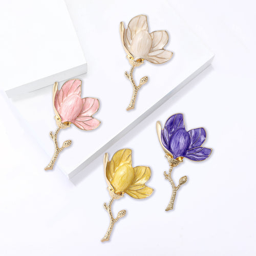 Alloy Enamel Magnolia Flower Brooch Pin For Women's Suits And Shirts