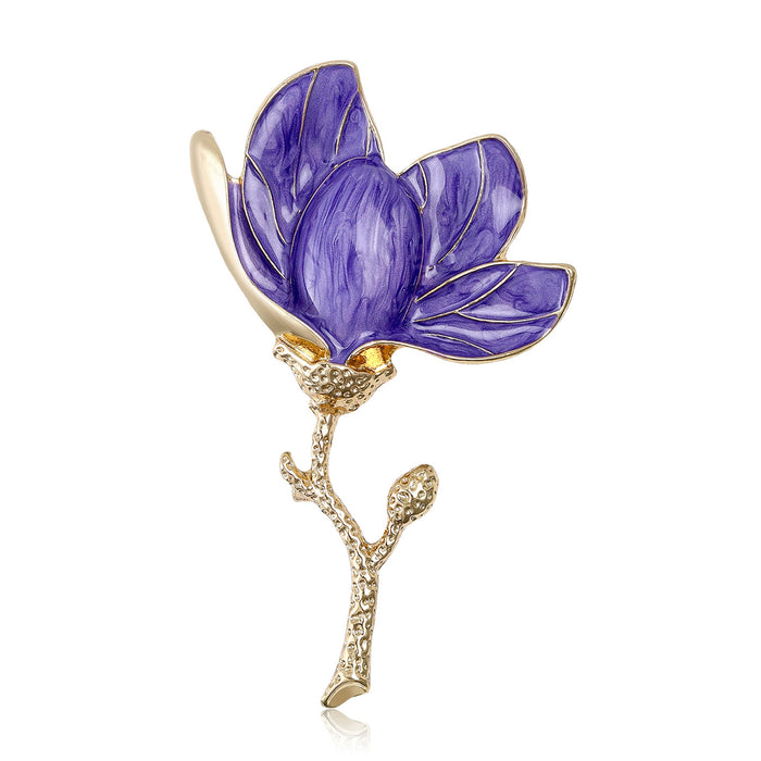 Alloy Enamel Magnolia Flower Brooch Pin For Women's Suits And Shirts