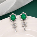 Vintage Palace Style Emerald Oval Rhinestone Butterfly Water Drop Silver Needle Elegant Women's Earrings view 4