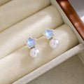 Elegant Korean Blue Five-Point Star Crystal Studs With Faux Pearl Drop Summer Fresh Women Earrings view 2