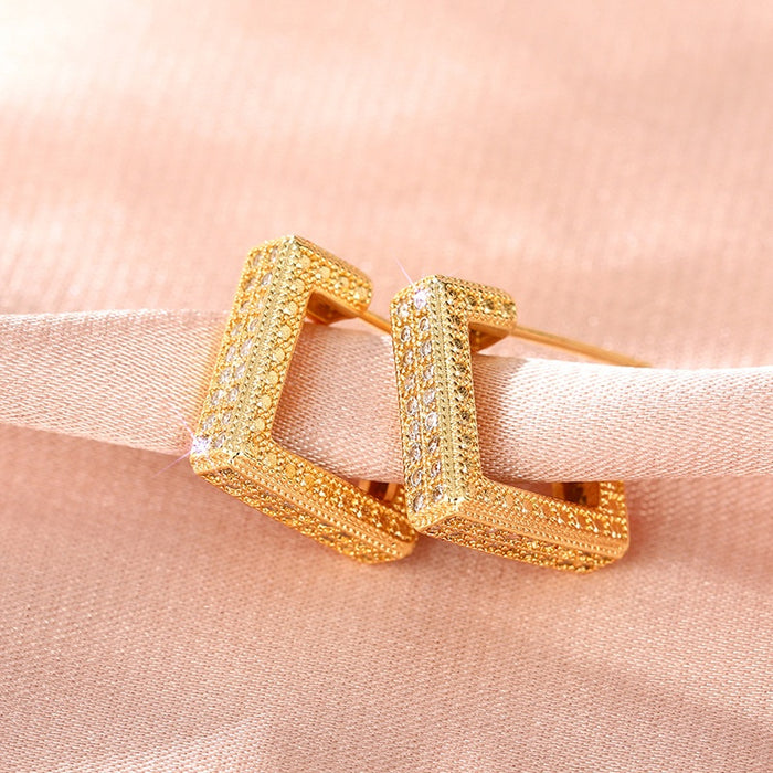 Luxury Geometric Square Stud Earrings For Women With Full Micro Paved Zircon Stones