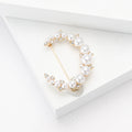 Alloy Rhinestone Pearl Moon Brooch Pin For Women Suits view 3