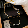 French Vintage Faux Pearl Beaded Geometric Round Sweater Necklace For Women view 4