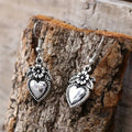 Vintage Antiqued Heart Floral Hook Earrings For Women, European American Fashion Ear Jewelry view 5
